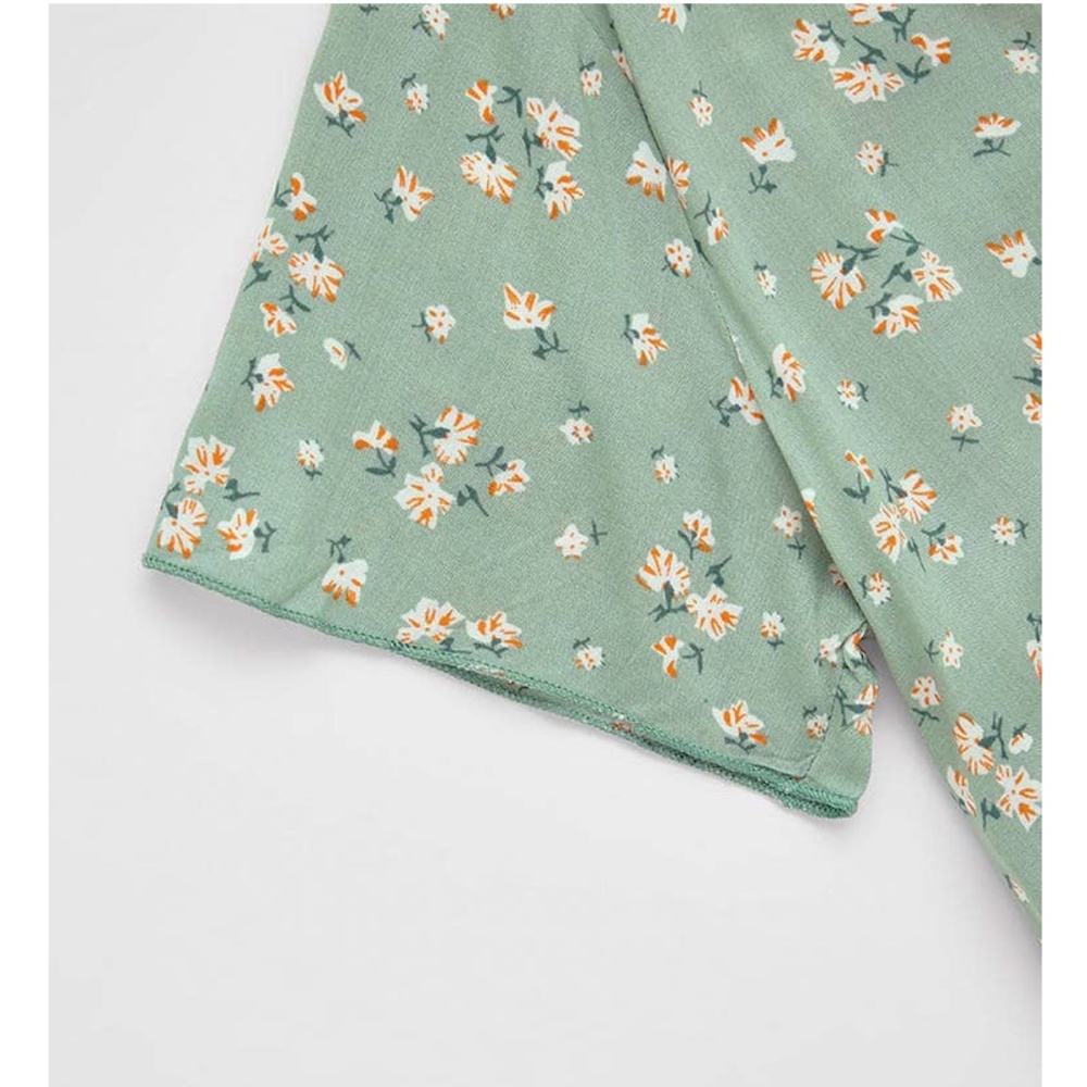 Boho Deep V Mint Green Floral Dress - Picture 6 of 13